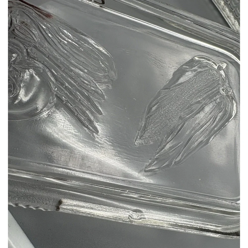 Vintage Federal clear glass refrigerator storage dish embossed vegetables on lid